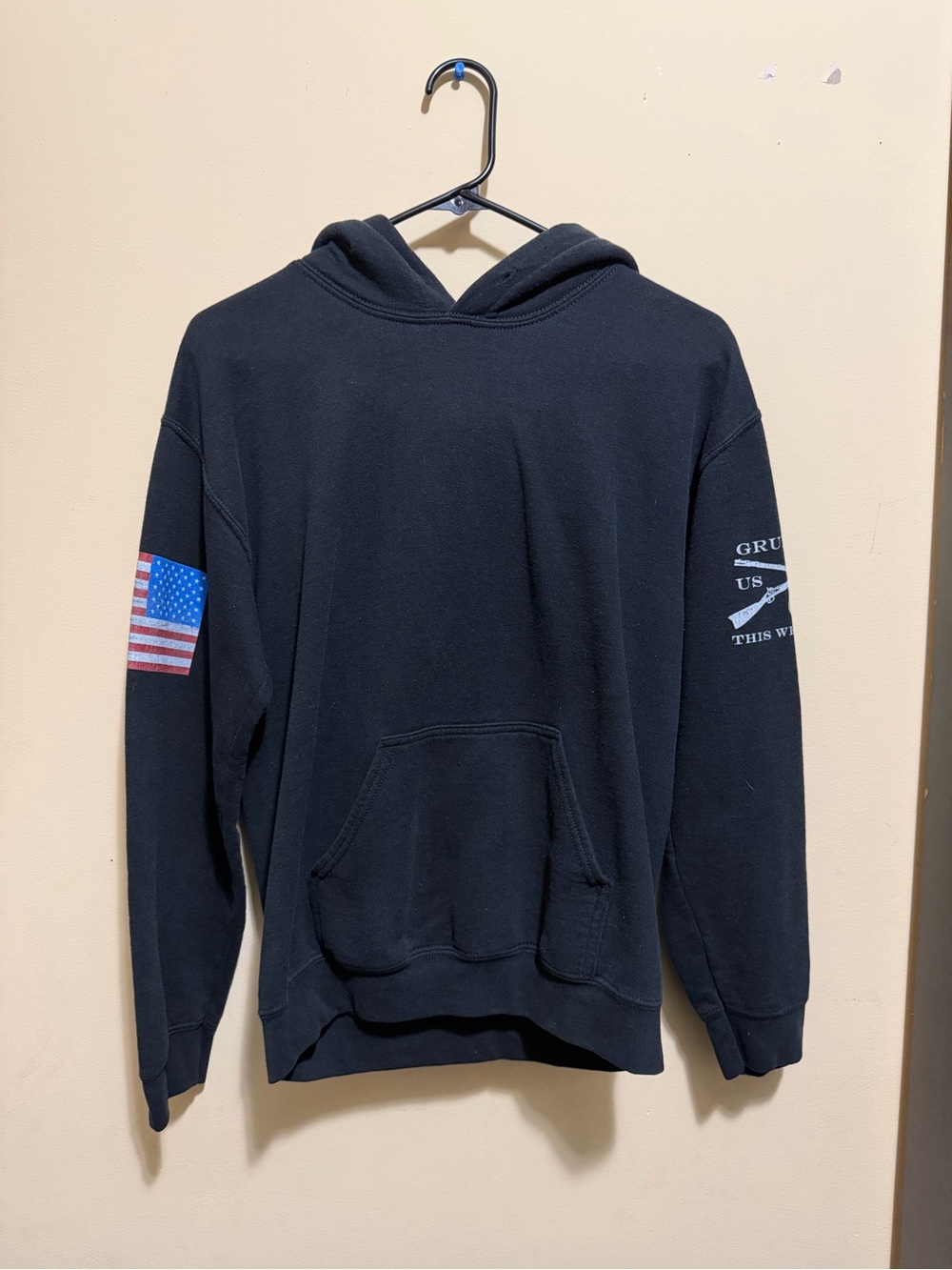 Grunt Style Black Hoodie with Sleeve Flag Graphic